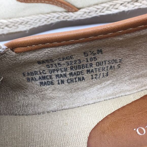 Bass Sage canvas slip on shoes loafers tan / cream with leather trim Size 5.5 M - Picture 5 of 14